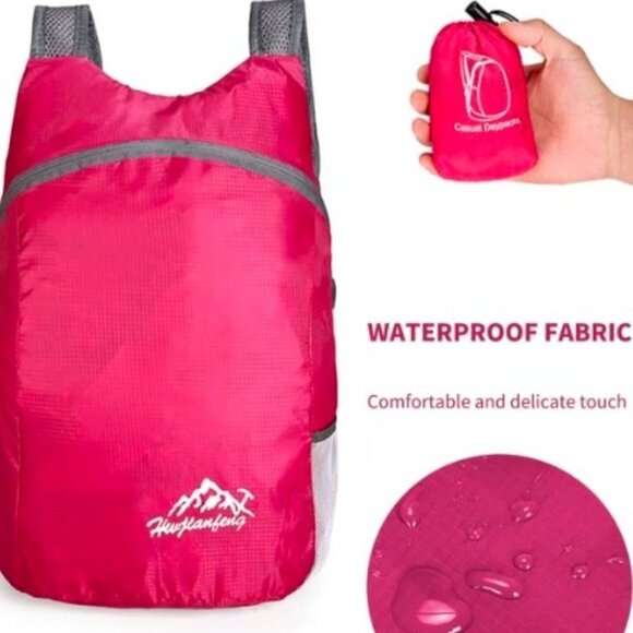 Waterproof Backpack Foldable Lightweight Pink - Picture 2 of 3